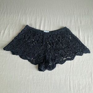 Eberjey Gray Cotton Crochet Lace Shorty Short Boho Beach Cover Up Loungewear S/M